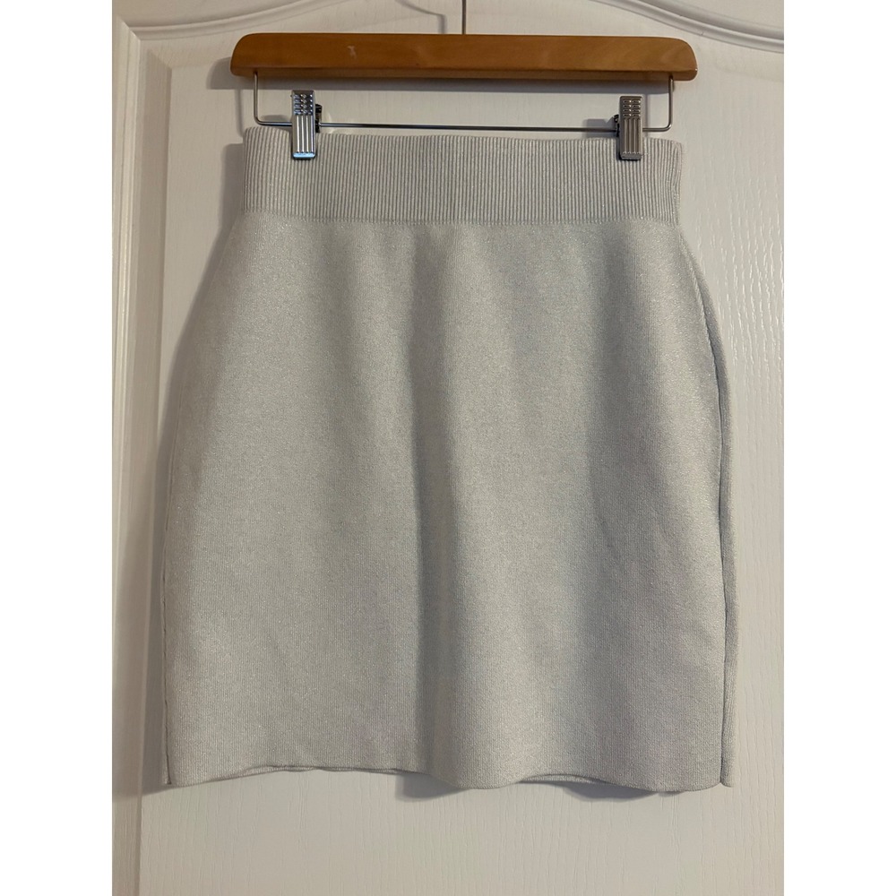 Banana Republic Mini Skirt Women XS Silver NEW Metallic Knit Ribbed Waistband